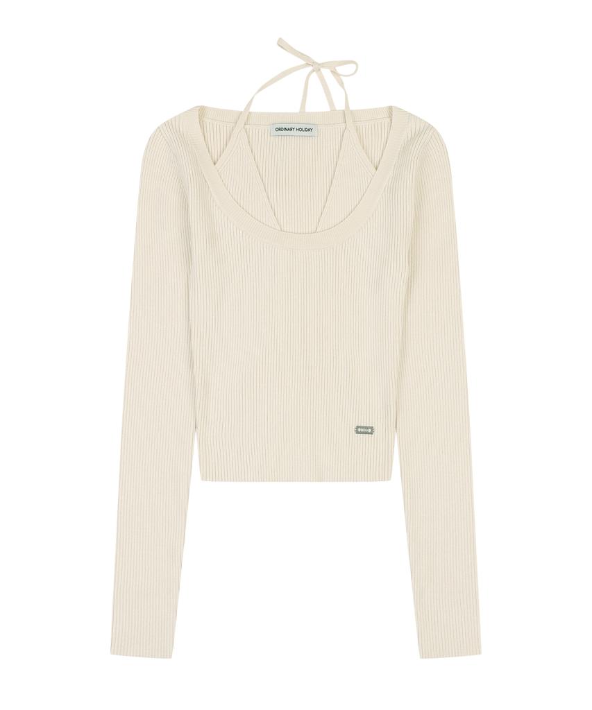 ORDINARY HOLIDAY Halter Slit Knit Pullover [Ivory]