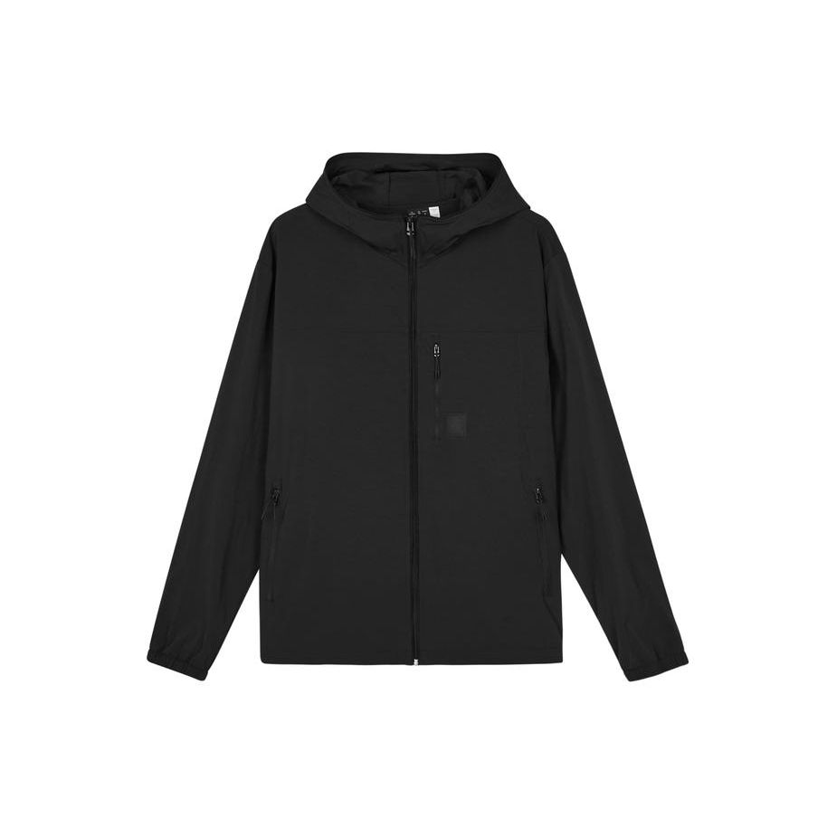Skechers Solid Color Zip Hooded Long Sleeve Breathable Quick-Dry UV Protection Sun Protection Jacket Men jackets Carbon-Black L224M030-0018