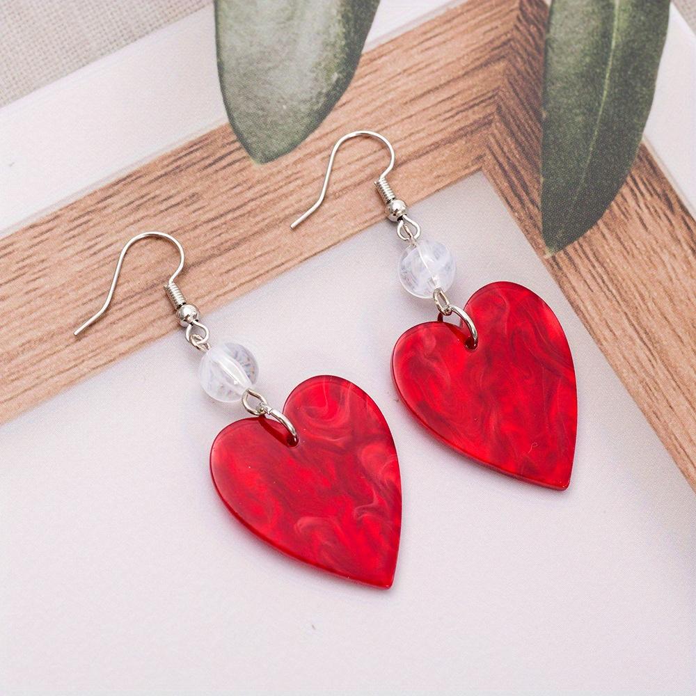 Boucles d'oreilles pendantes en forme de cœur en acrylique pour femmes et filles, Boucles d'oreilles pendantes en forme de cœur, Bijoux romantiques pour la Saint-Valentin