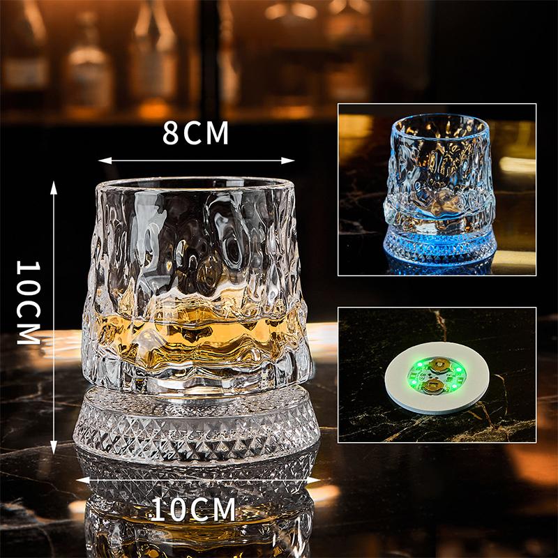 360 Rotating Seven Color Luminous Rotating Whiskey Glass Crystal High-end With Base Beer Glass Wine Glasses Bar Accessories