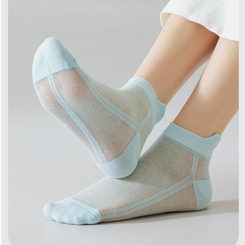 Sommarstrumpor för kvinnor, tunna, svala, andningsaktiva med nätstruktur och halkskydd vid hälen, benhöga strumpor i ren bomull utan sömmar