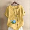 Women's Fashion Flower Prined Short Sleeve T-shirt Loose Cotton Shirt Casual Loose Summer Blouse Tops