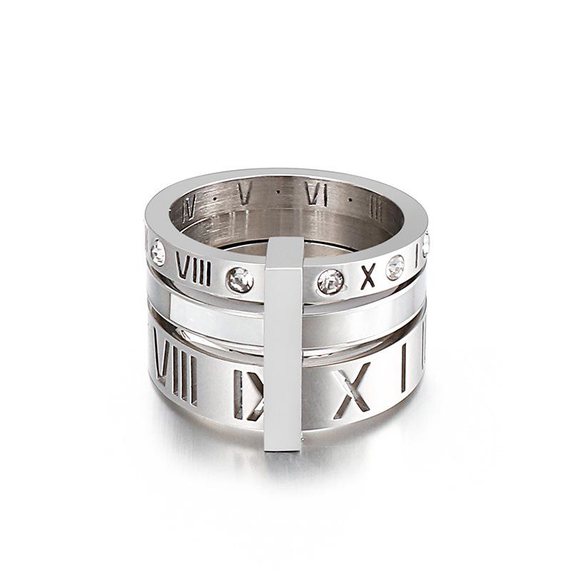 Three Layers Roman Numerals Ring for Women Luxury Stainless Steel Rotatable Crystal Finger Rings Female Wedding Trendy Jewelry