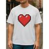 Tailles européennes T-shirt polyvalent pour homme | Imprimé Cœur Pixel, Style décontracté toutes saisons, Facile et tendance, Col rond, Coupe regular