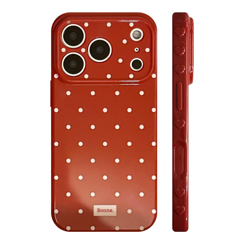 Full-Screen White Wine Red Polka Dot Print Phone Case for iPhone 17promax 17pro 13 14 15 16 Pro Max Protective Soft Cover