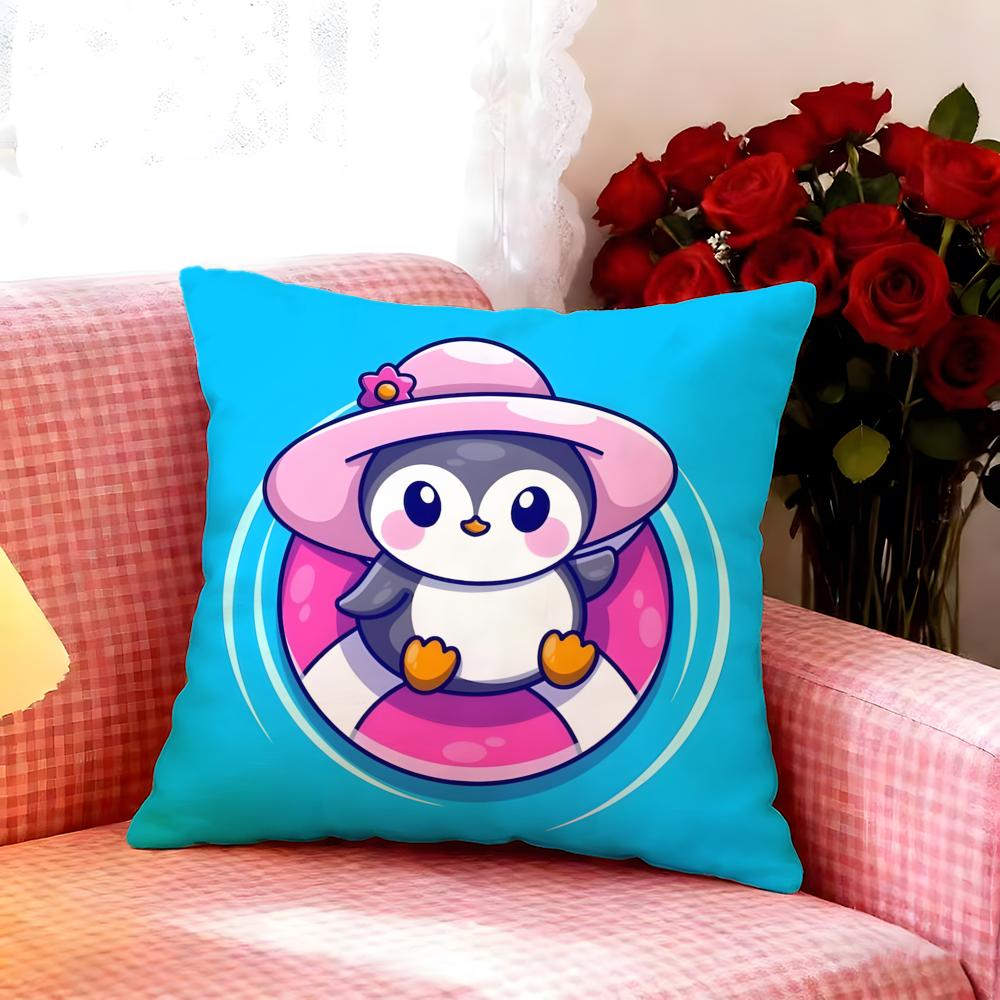 Cute Animal Cartoon Penguin Cushion Cover Premium Soft Pillowcase Skin-Friendly Breathable Multi-Purpose For Home Office Travel