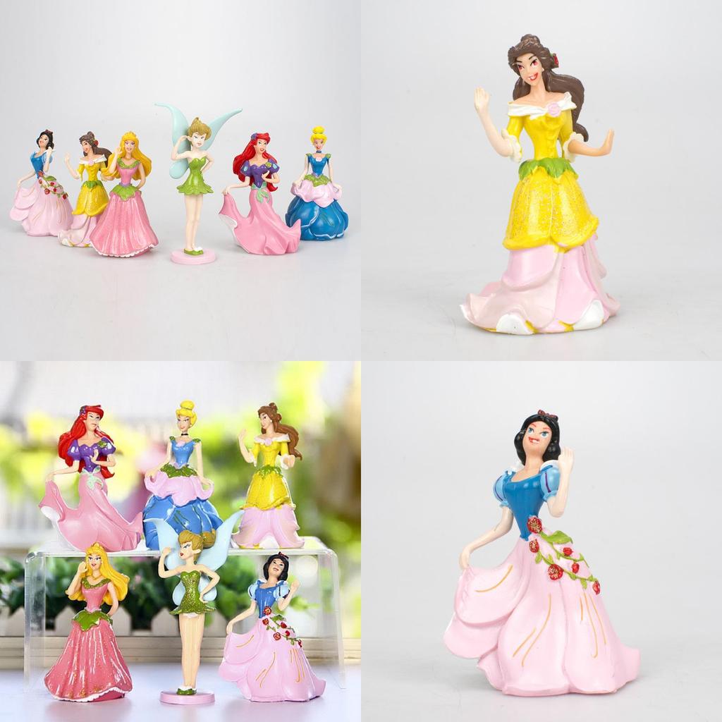 6pcs Disney Princess Figures Toy Set With Cinderella Aurora And Belle For Cake Decoration
