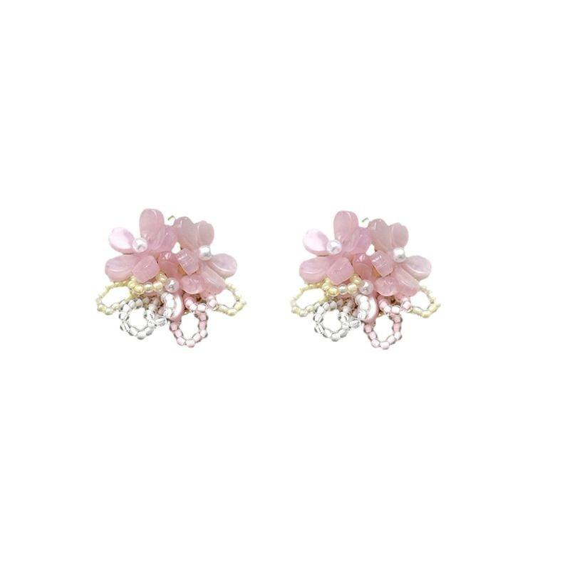 Sweet Fresh Floral Beaded Stud Earrings For Women Daily Vacation Wear