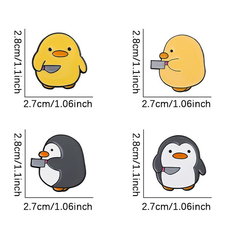 Cutie Killer Enamel Pins Chick Little Penguin Dagger Knife Brooches Lapel Badges Cartoon Fun Animal Jewelry Gift For Kids Friend