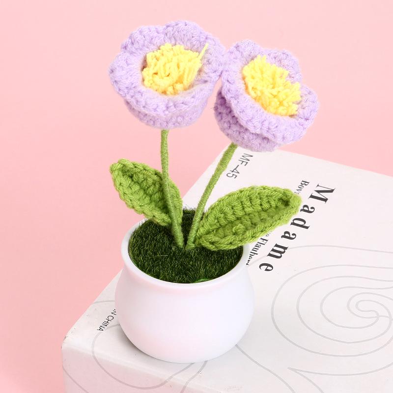 Hand-Knitted Yarn Lily of the Valley Artificial Flower Pot for Home and Office Decor