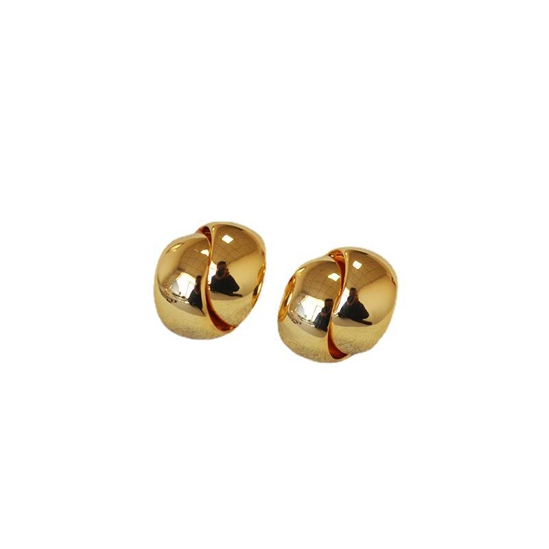 Niche Fashion Simple Exquisite Brass Gold-plated Double C Winding 925 Silver Needle Cold Temperament Stud Earrings Earrings Women