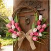 Flower Wreath Front Door Easter Wreath Fadeproof Artificial Spring Wreath for Indoor Outdoor Home Decor Red Pink White