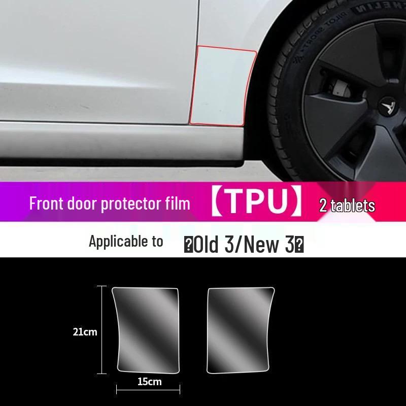 Tesla Model Y/3 Rear Door TPU Protective Film - Triangle Area, Anti-Transparent Glossy Black