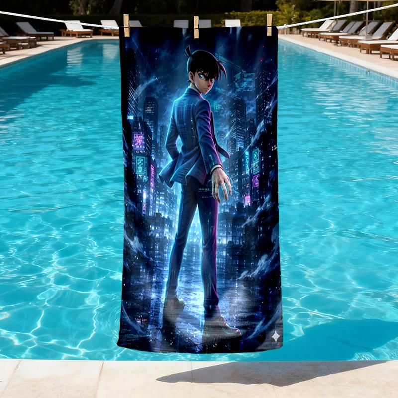 Detective Conan Print Beach Towel Design, Soft, Lightweight. for Home Bathroom, Spa, Pool, Yoga, Surfing, Camping, Gift for Family, Friend