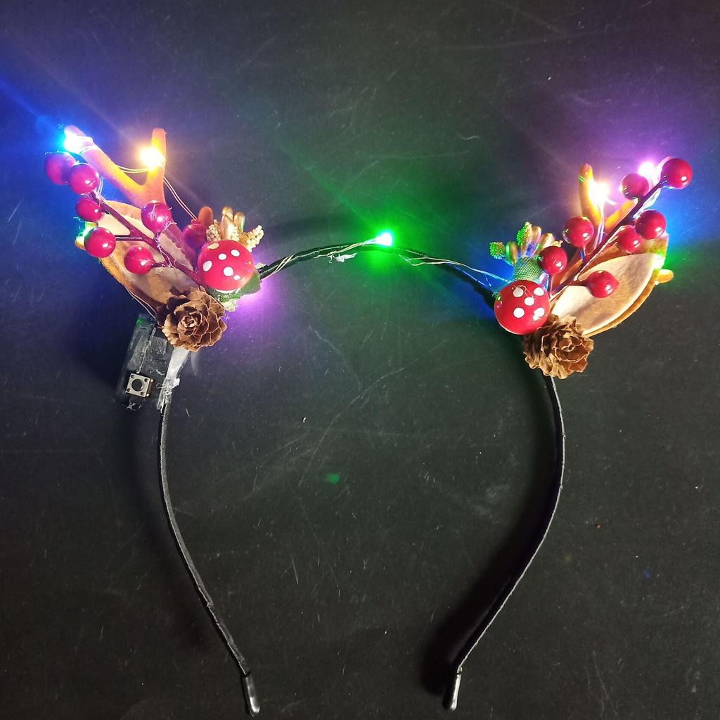 Glowing Reindeer Berry Antler Headband for Christmas & Halloween Parties