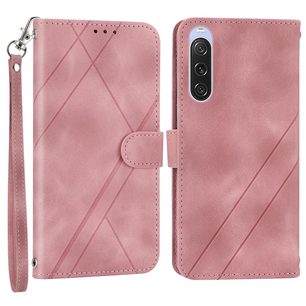 For Sony Xperia 5 IV 5G Case Imprinted Line Leather Phone Cover with Handy Strap