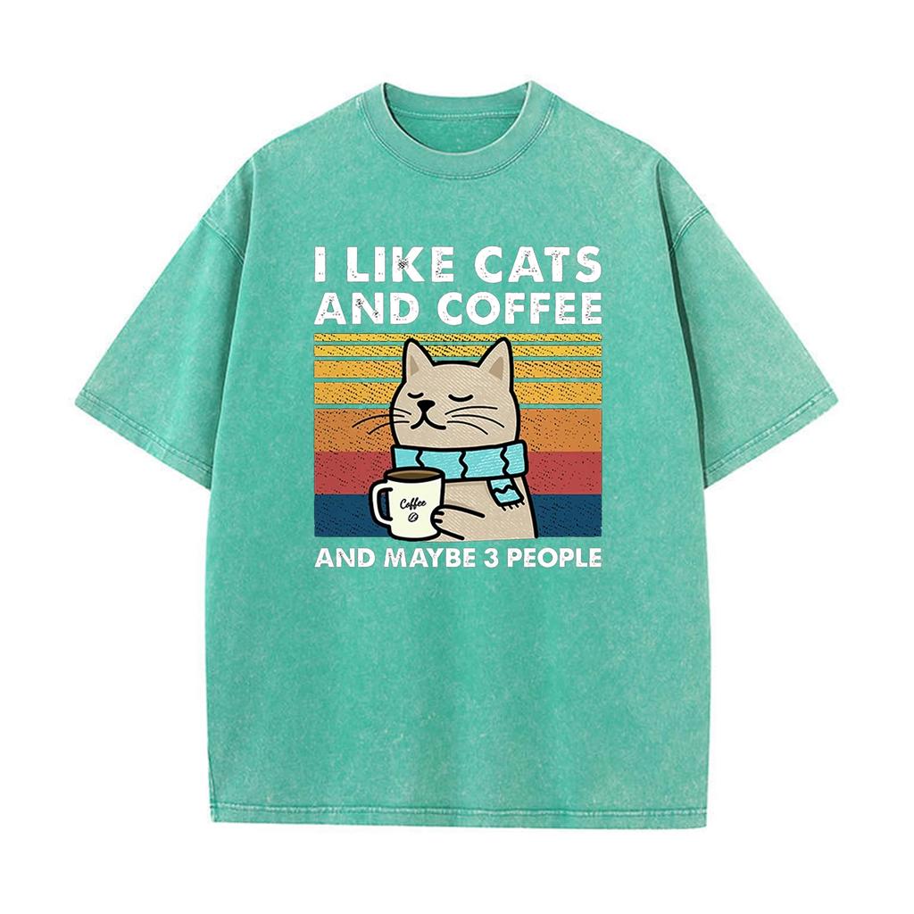 Unisex Cotton T-Shirt - I Love Cats Coffee Graphic Print Oversized Streetwear Hip Hop T-Shirt for Men Women Couple Matching