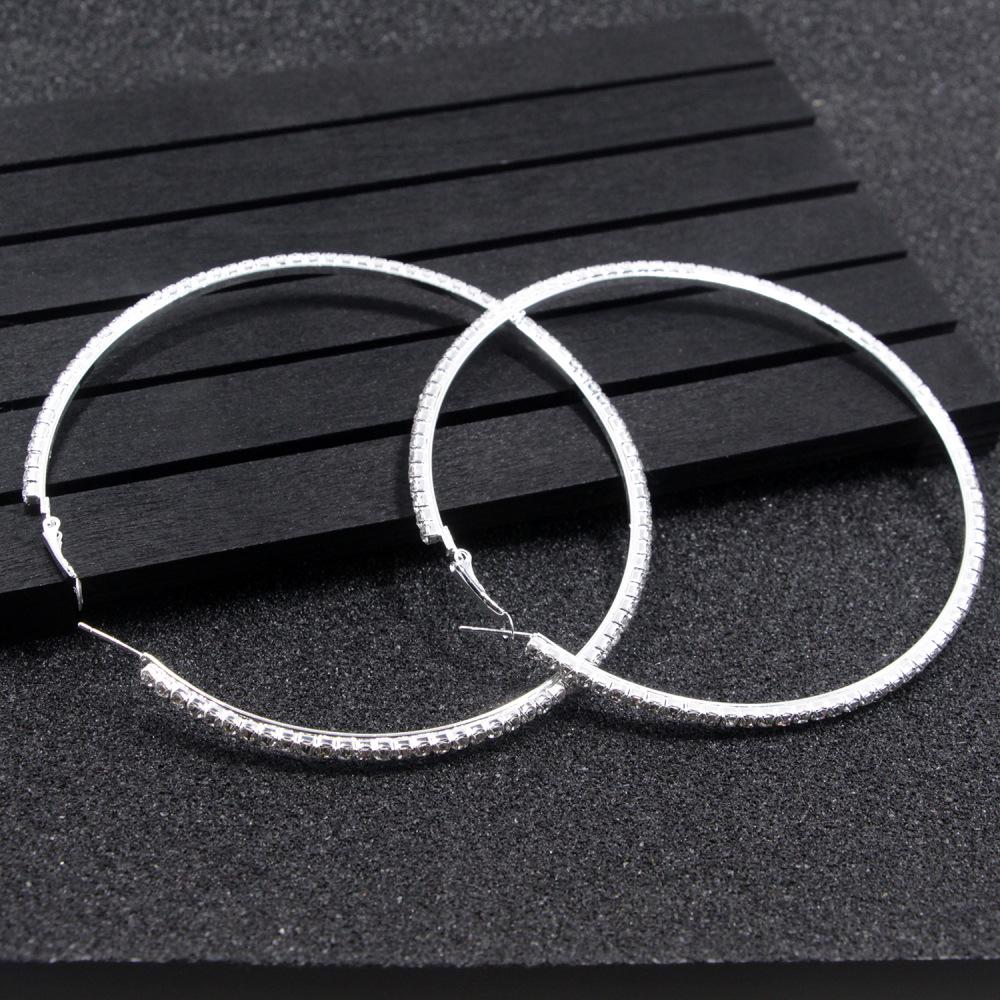 Exaggerated Rhinestone Hoop Earrings for Street Dance or Bridal Wear