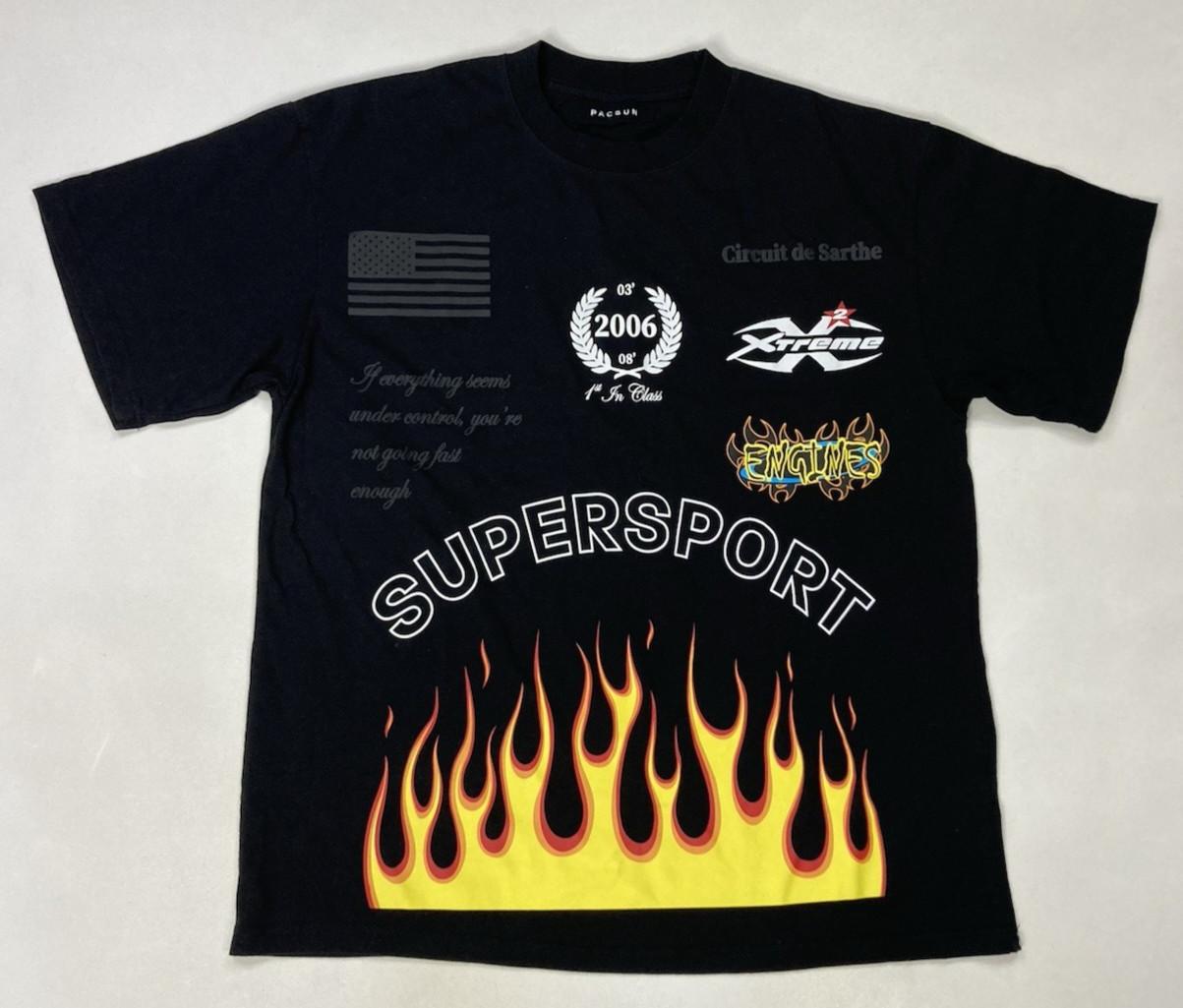Pacsun Supersport Flames Graphic T-shirt Men Large Black Short Sleeve XL