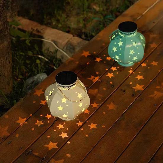 Outdoor Star Solar Lantern Waterproof Garden Light with Star Hollow Design Warm LED Glow Solar Lamp for Yard Patio Porch Lawn Pathway Decoration