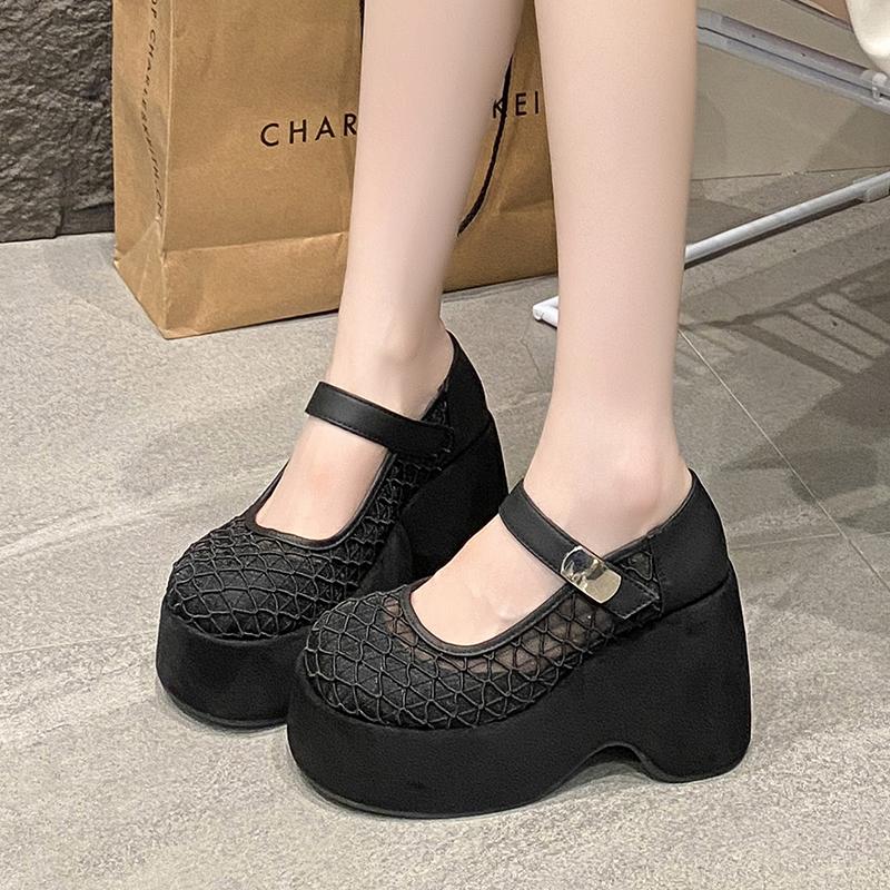 Fashion Hollow Breathable Chunky Heels Slippers Platform Wedges Sandals Summer Block High Heels for Women Shoes Loafers Sandalias