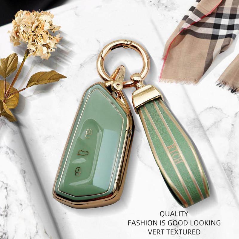 Luxurious Golden Edge Remote Key Case Full Cover For Volkswagen VW Golf 8 Mk8 For Skoda Octavia A8 For Seat Leon Car