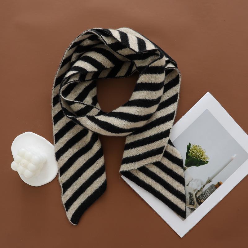 Women s 100% Pure Cashmere Irregular Striped Knit Scarf for Autumn Winter One Size чёрный
