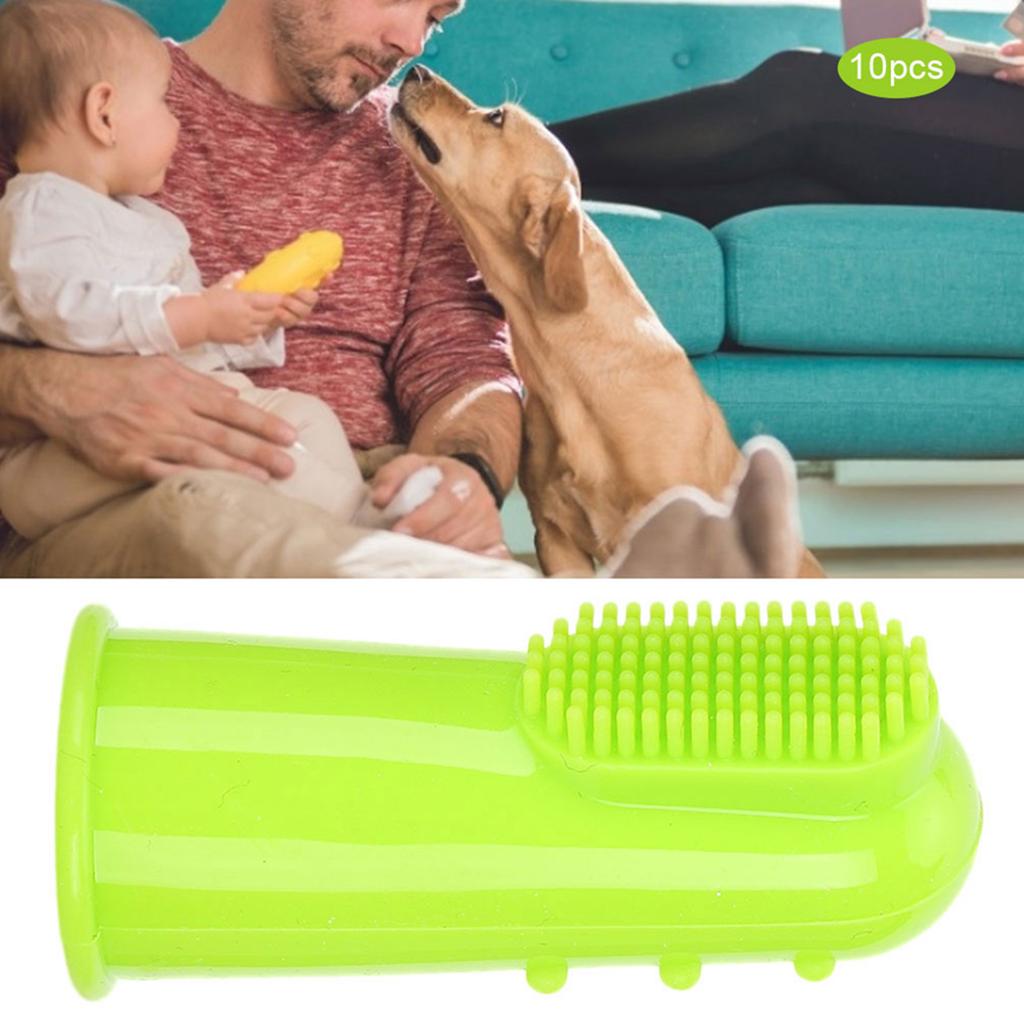 10PCS Silicone Soft Pet Finger Toothbrush Green Teeth Clning Tool for Cats Dogs