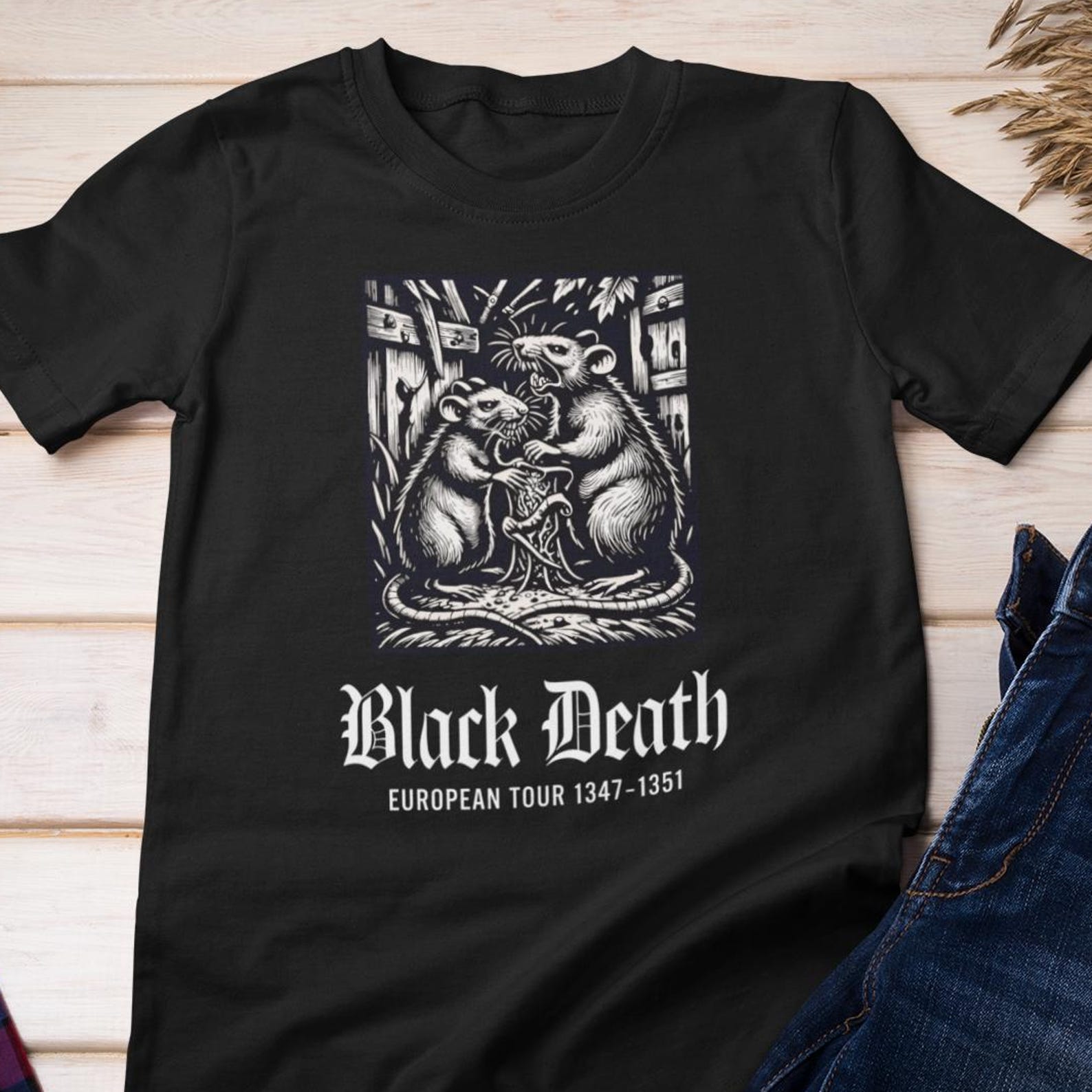 Funny Shirt - Black Death | European Tour 1347 - 1351 - Rat Graphic Cotton Tee XL