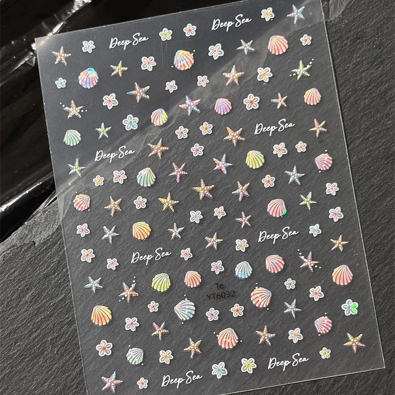 3D Colorful Shell Nail Sticker Starfish Ocean Elements Nail Decoration Summer Beach Ocean Nail Art Stickers Manicure Decals DIY