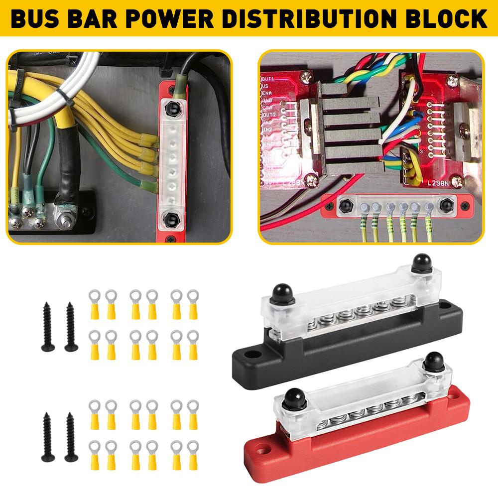 

2Pcs 12 Terminal Block Bus Bar & Cover 12V Distribution Bus Bar Auto Boat Power Max 150A 48VDC Positive Negative for Auto чёрный