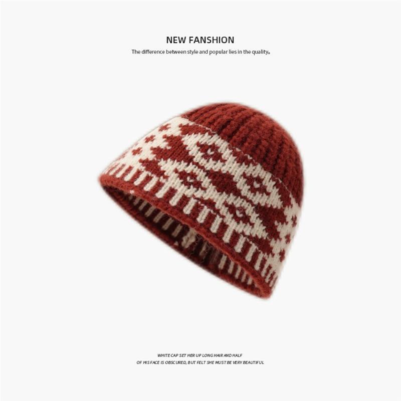 Autumn and winter warm wool hat, hand-woven hollow bald hat, women's fringed ear protector, sleeves, knitted hat