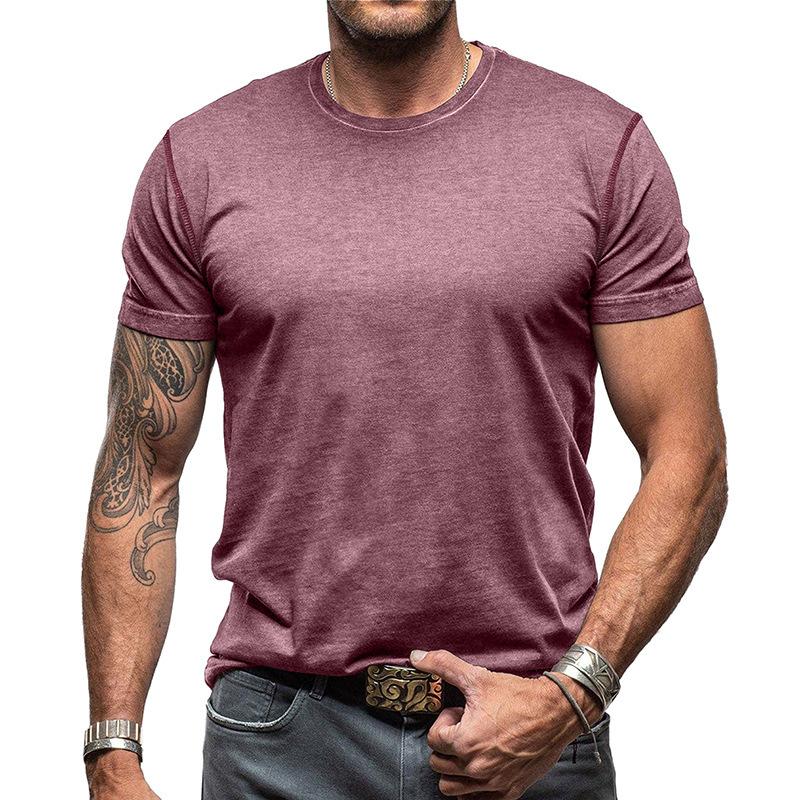 Mens American Style Solid Color Crew Neck Short Sleeve Casual T Shirt