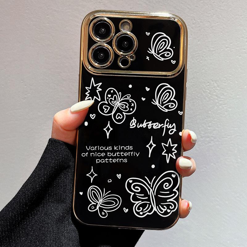 Large Windows for IPhone 15 Mobile Phone Purple Night Butterfly Apple 13 Black Camellia Apple 14 Soft Shell Protection