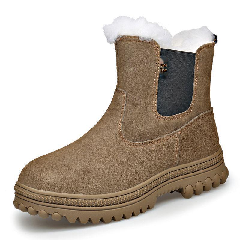Men's Winter Wool High-Top Leather Snow Boots, Thick & Warm, Non-Slip Outdoor Mongolian Horse Style.