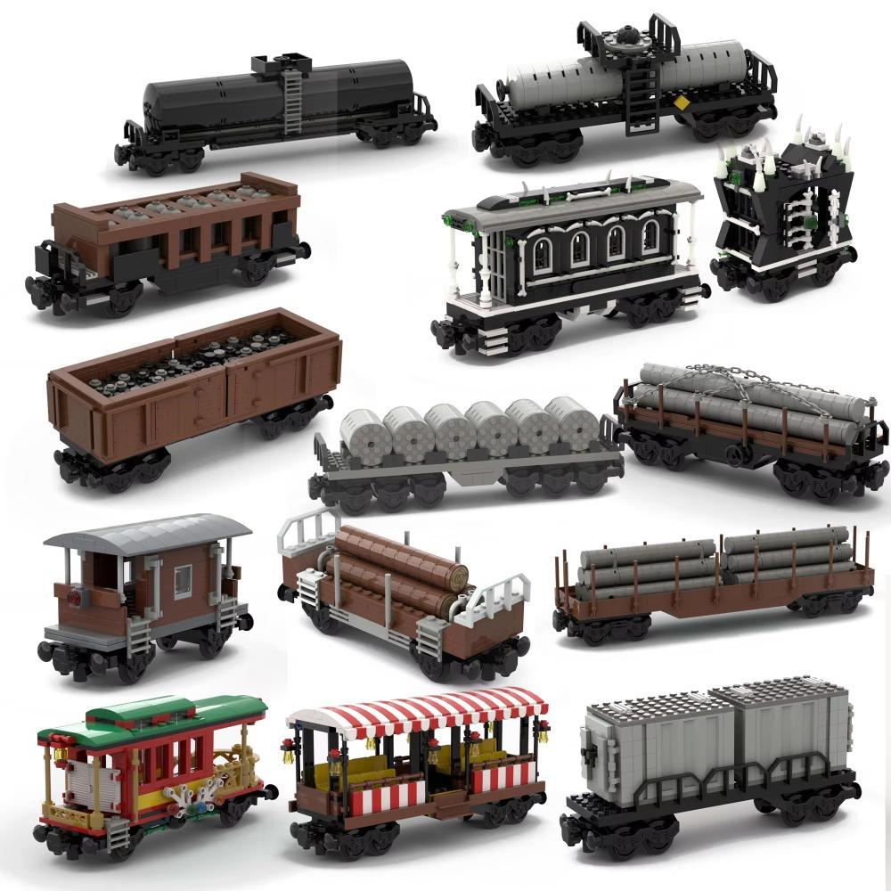 MOC Train Carriage Model, Rail Transport Vehicle, Coal Transport Vehicle, Rail Lift Pole Indicator Light, Train Accessories