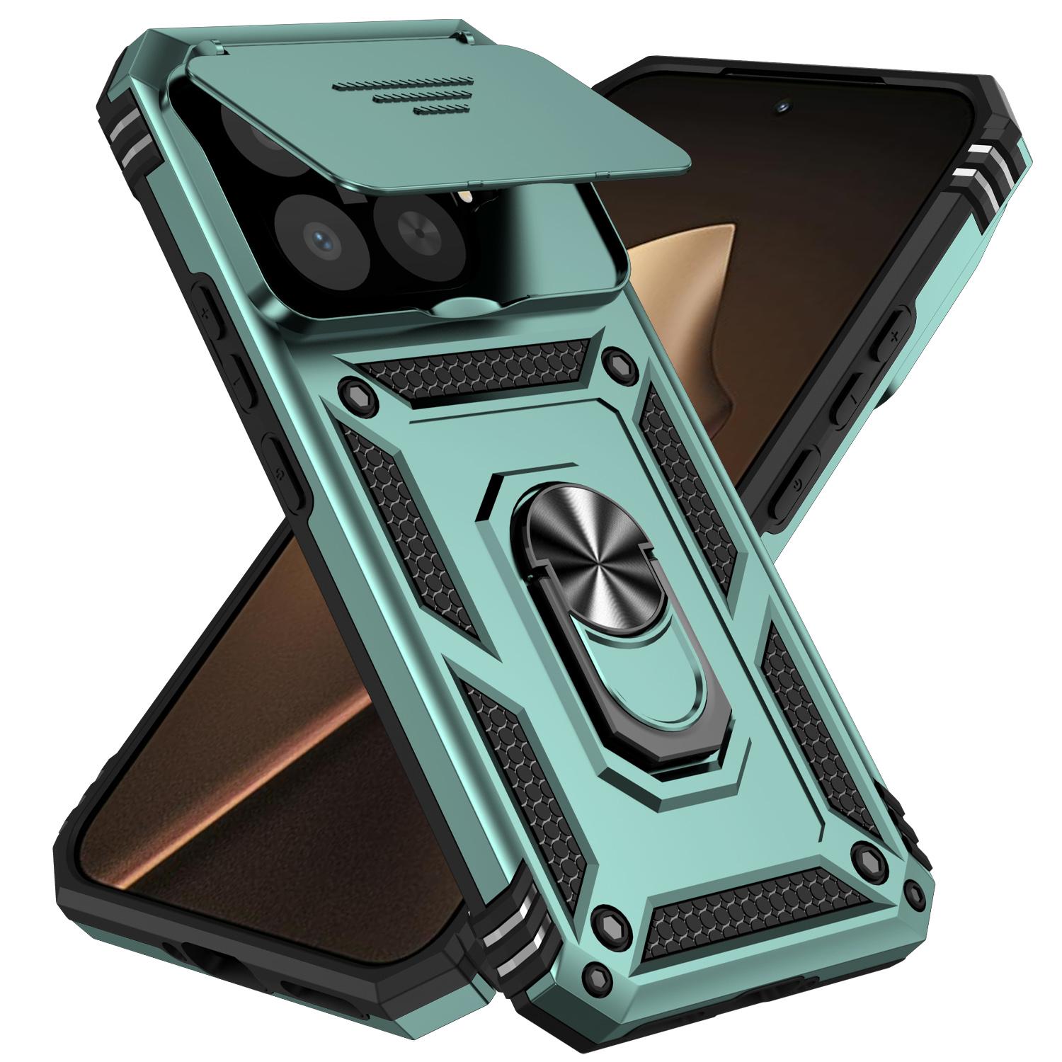 

Протиударний чохол-броня для телефону Xiaomi 15T Pro з металевим кільцем-тримачем, висувним віконцем для захисту об єктива камери, захисна задня кришка Xiaomi 15T Pro зелений