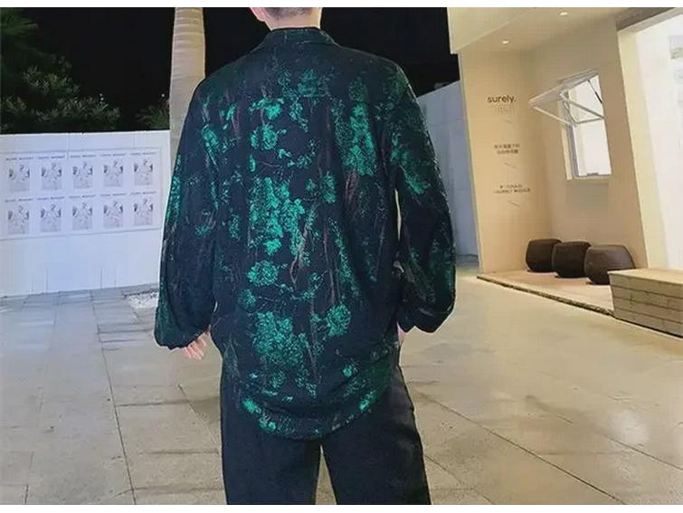 Pánská retro lesklá westernová košile s potiskem růží - Volná, trendy top kadeřníka ve stylu celebrit