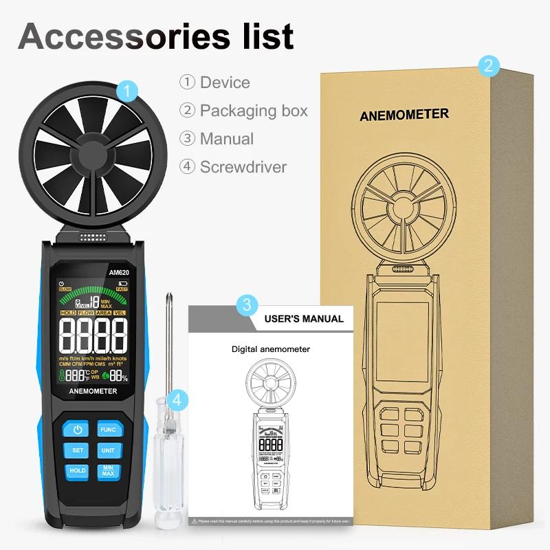 

Ручной цифровой анемометр с ЖК-подсветкой, шкала скорости ветра, точное измерение скорости ветра и температуры синий