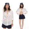 Peach Linen Embroidered Shirt Women's Long Sleeve Loose Lapel Commuter Sunscreen Shirt Summer Top