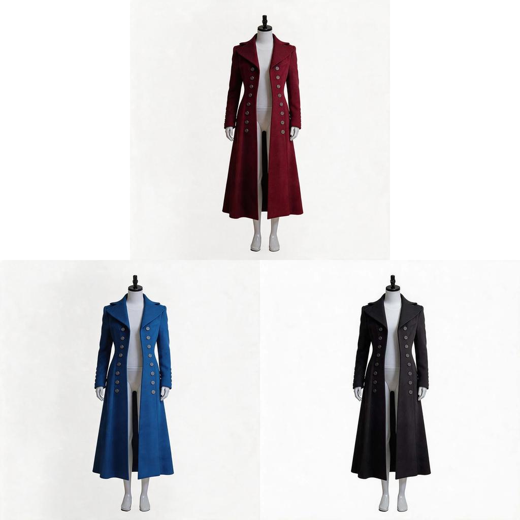 Cappotto Gotico Fantasy da Donna con Design Doppiopetto per Esibizioni sul Palco