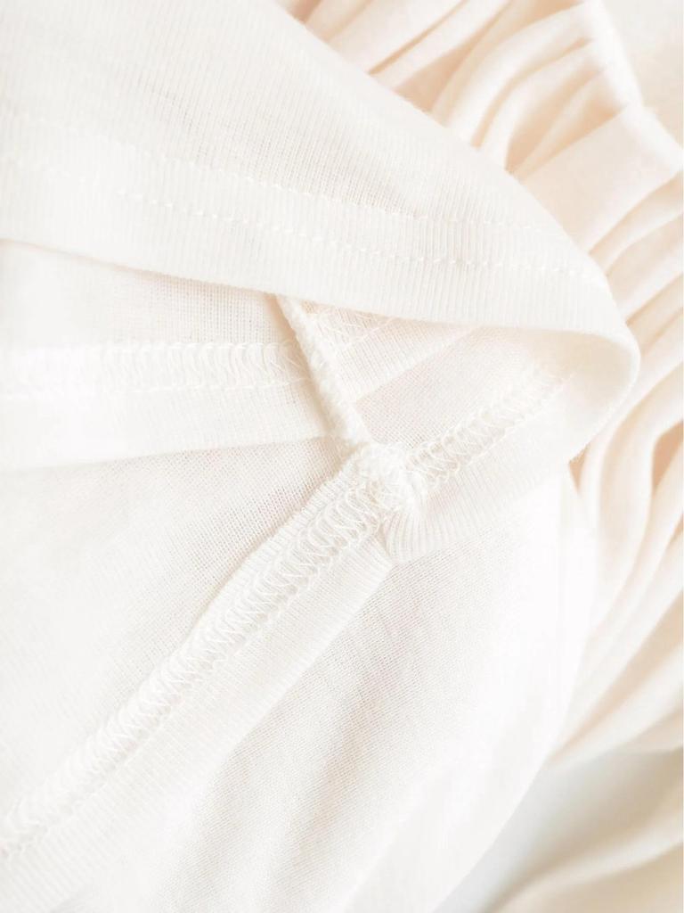 Double-Layer Lace Applique Comfortable Pleated U-Neck Long-Sleeve Feminine Waist-Slimming T-shirt