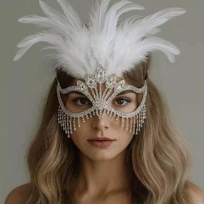 High-End Rhinestone Tassel Masquerade Mask for Nightclub & Stage Performances