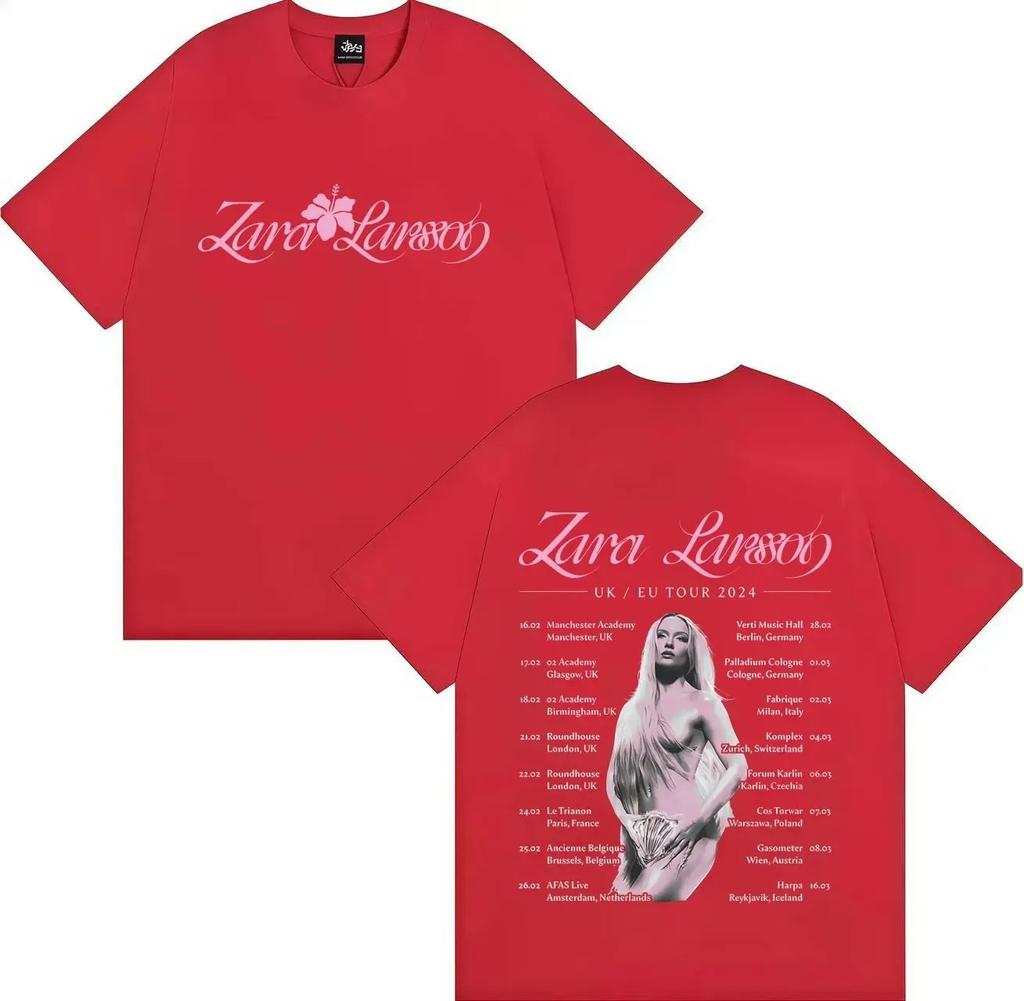Zara Larsson Midnight Sun Global Tour Koszulka Merch Mężczyźni Kobiety Plakat Albumowy Nadruk Graficzny Bawełniane Koszulki Dekolt Luźny Oversize Topy