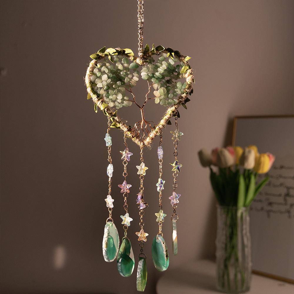 Hand-Woven Wind Chimes Life Tree Dream Crystal Wind Chime Crystal Stone Room Decoration Engraving Christmas
