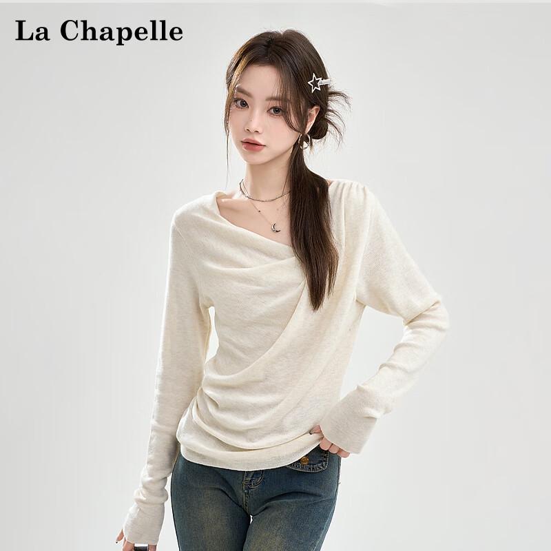 La Chapelle Damen Stricktop mit Wasserfallausschnitt und Raffungen