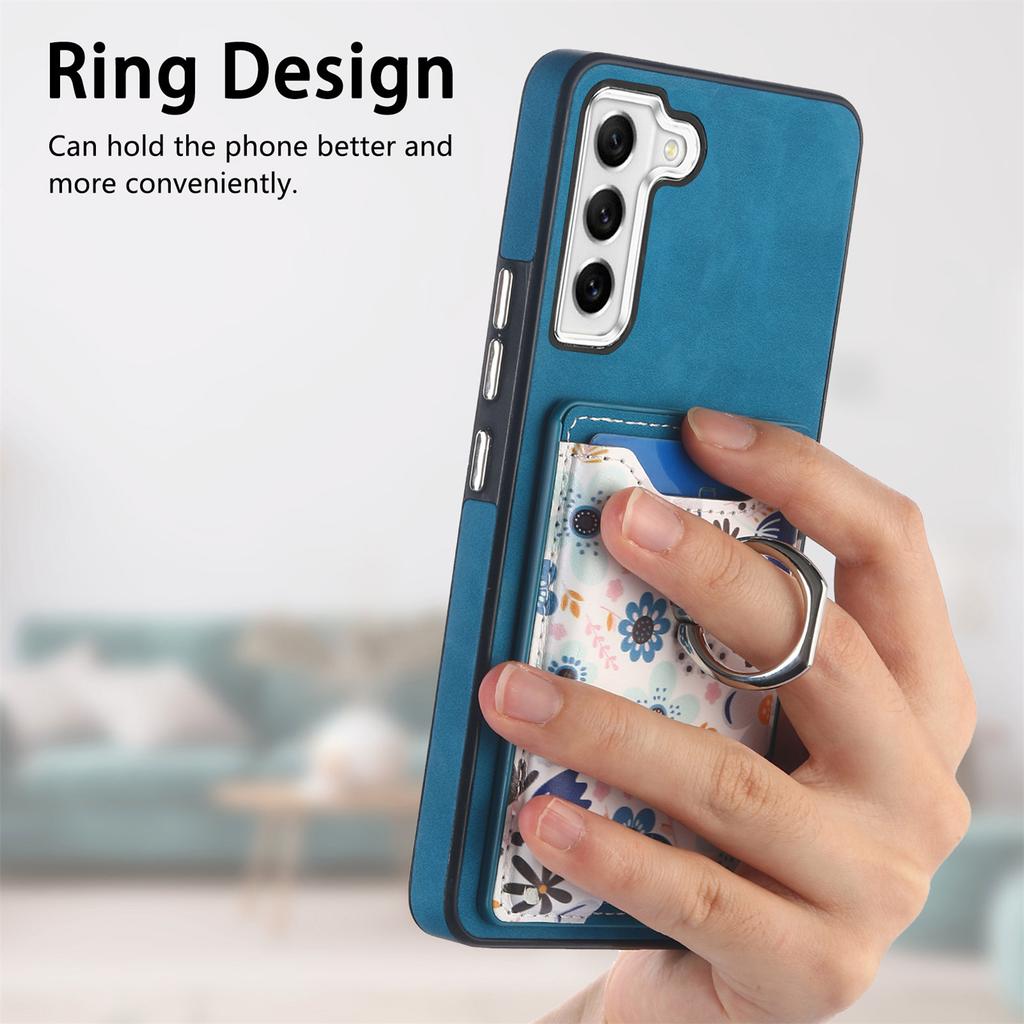 E4 for Samsung Galaxy S21 FE 5G Case Kickstand Leather Coated TPU Pattern Back Cover