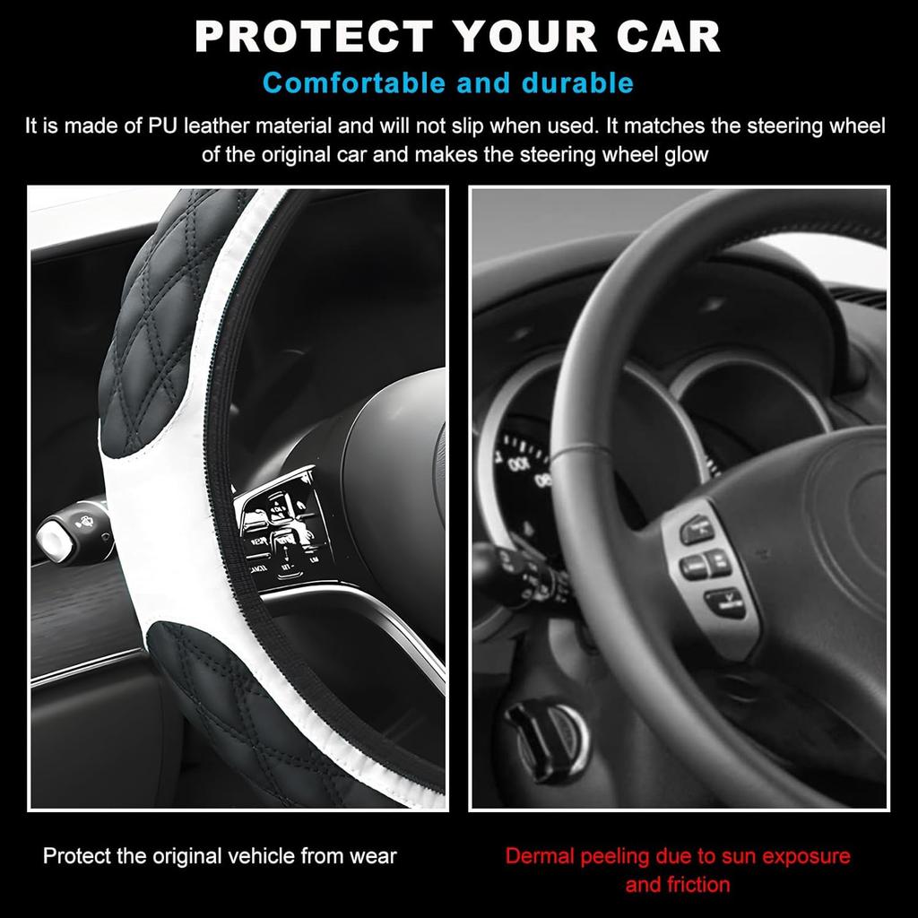 Car Steering Wheel Cover, 15 Inches Non-Slip Leather Car Steering Wheel Protector, Universal Steering Wheel Soft Cover Mats For Car Truck SUV,