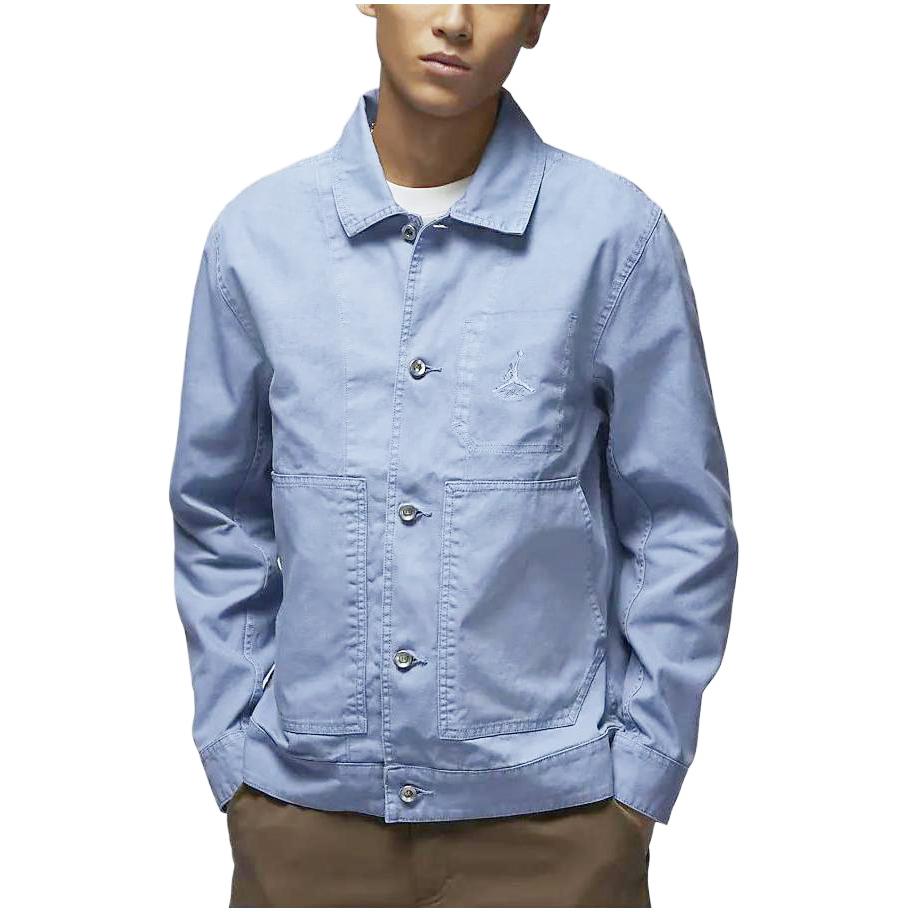 Jordan Essentials Solid Color Polo Casual Buttoned Jacket Men Jackets Blue Grey FN4528-436