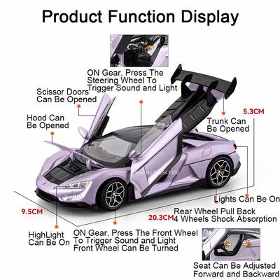 1:24 Scale YANGWANG U9 U8 Model Toy Car Alloy Diecast Light Sound Pull Back Vehicles Models Hobby Ornaments for Children